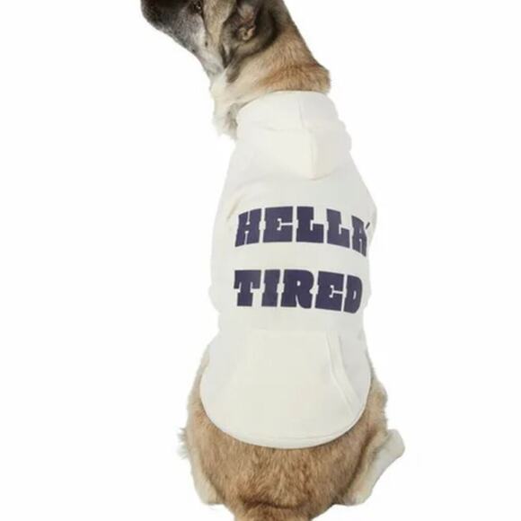 Top Paw Dog Apparel Cute White Hella' Tired Stretch Hoodie Size - XS - Picture 1 of 5